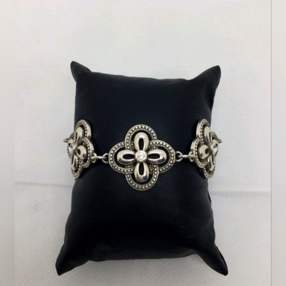 Brighton Rhinestone Flower Link Bracelet EUC 8"